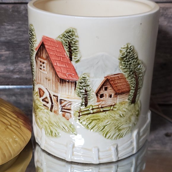 Marks Rosenfeld Vintage Kitchen Canister - Grain Mill Scene - 7" x 4 1/4" - Picture 2 of 7